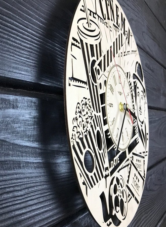 NABSTER Cinema Wall Clock Wooden Home Decor Hanging Gifts Film Fans Lovers Charlie Chaplin Wall Art Kitchen Office Christmas Birthday Cinema Clock - 12 Inch / 30 Cm - Image 2